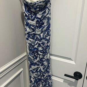 L'AGENCE Blue and White Strapless Dress